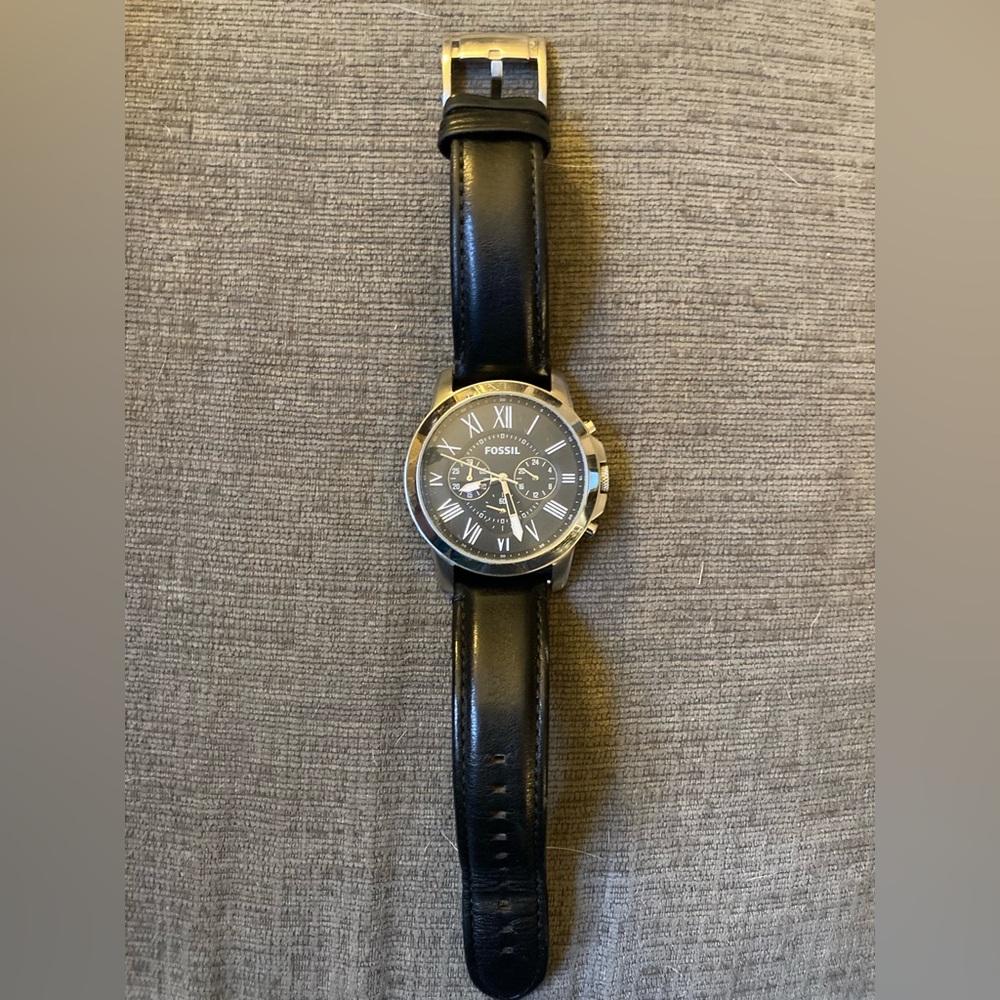 Mens black leather fossil watch